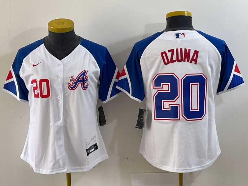 Womens Atlanta Braves #20 Marcell Ozuna Number White 2023 City Connect Cool Base Stitched Jerseys